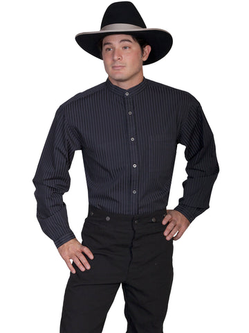 Scully Mens Black 100% Cotton Stripe L/S Shirt