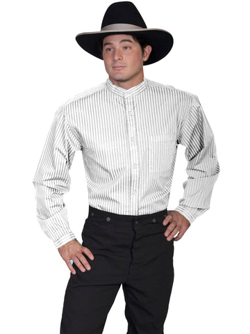 Scully Mens White 100% Cotton Stripe L/S Shirt