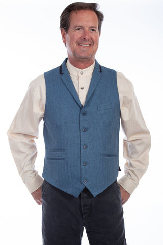 Scully Mens Blue Polyester Herringbone Point Vest