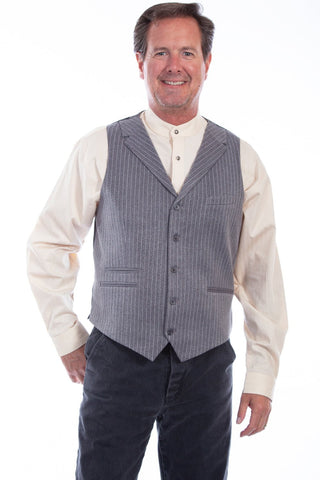 Scully Mens Heather Grey Polyester Pinstripe Point Vest