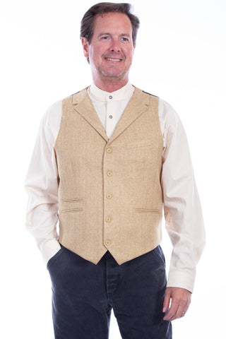 Scully Mens Wheat 100% Polyester Pinstripe Herringbone Vest