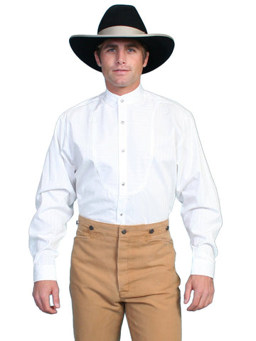 Scully Mens White 100% Cotton Inset Bib L/S Shirt
