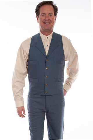 Scully Mens Blue Cotton Blend Herringbone Vest