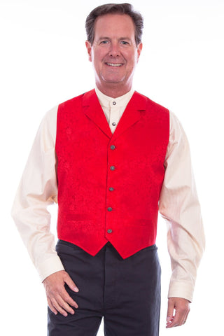 Scully Mens Red 100% Silk Notched Lapels Vest