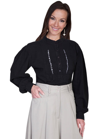 Scully Rangewear Womens Black 100% Cotton L/S Floral Bib Western Shirt