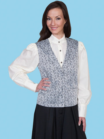 Scully Rangewear Womens Taupe Polyester Rose Vine Delicate Lapel Vest