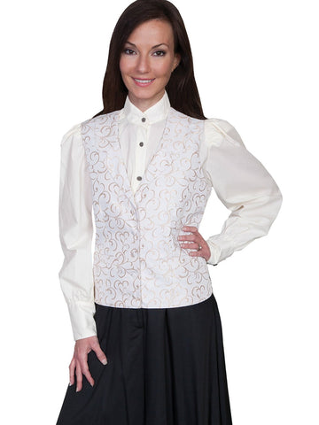 Scully Rangewear Womens Natural Polyester Scroll Vine Lapel Vest