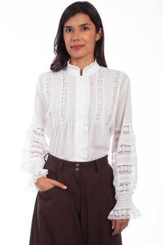 Scully Womens White Polyester Poet L/S Blouse
