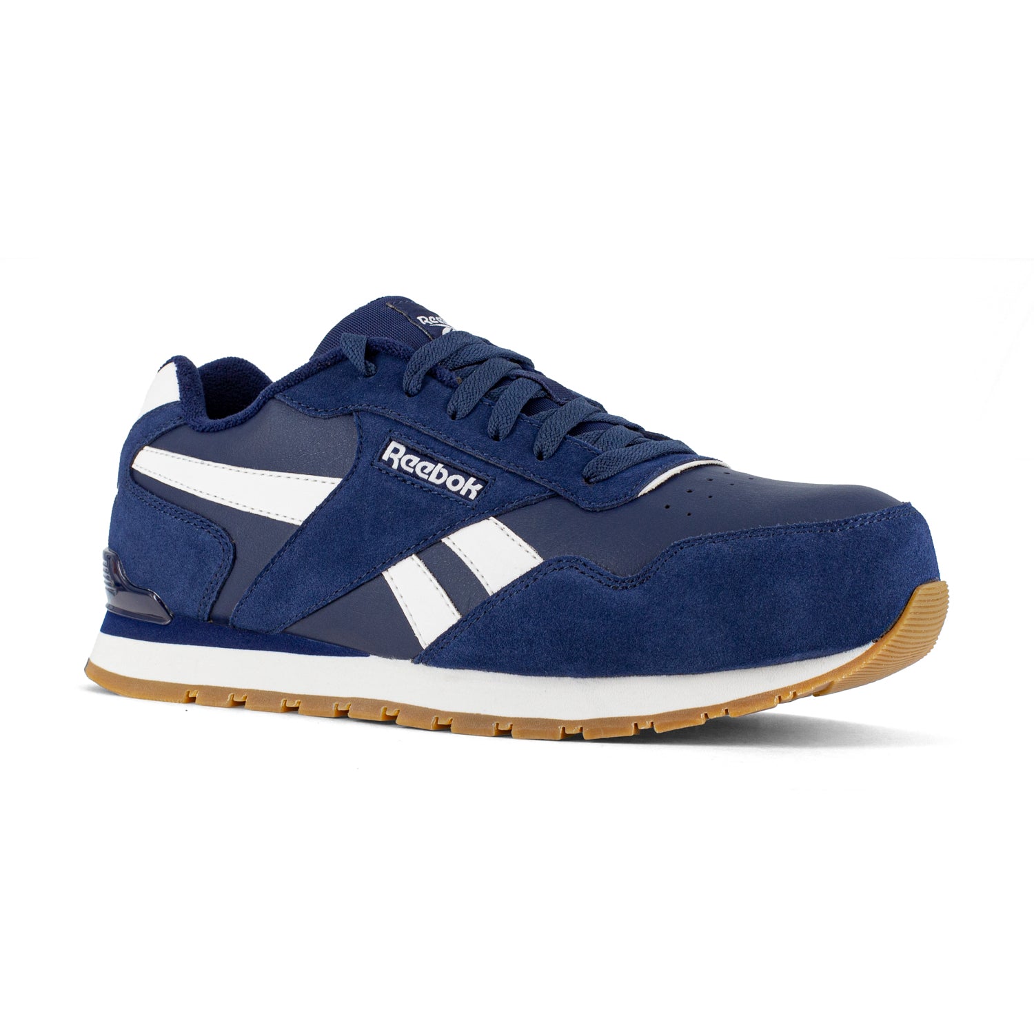 Reebok Mens Navy White Leather Work Shoes Harman Classic Sneaker