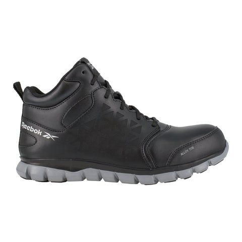 Reebok Womens Black Leather Work Boots Athletic Mid Cut AT