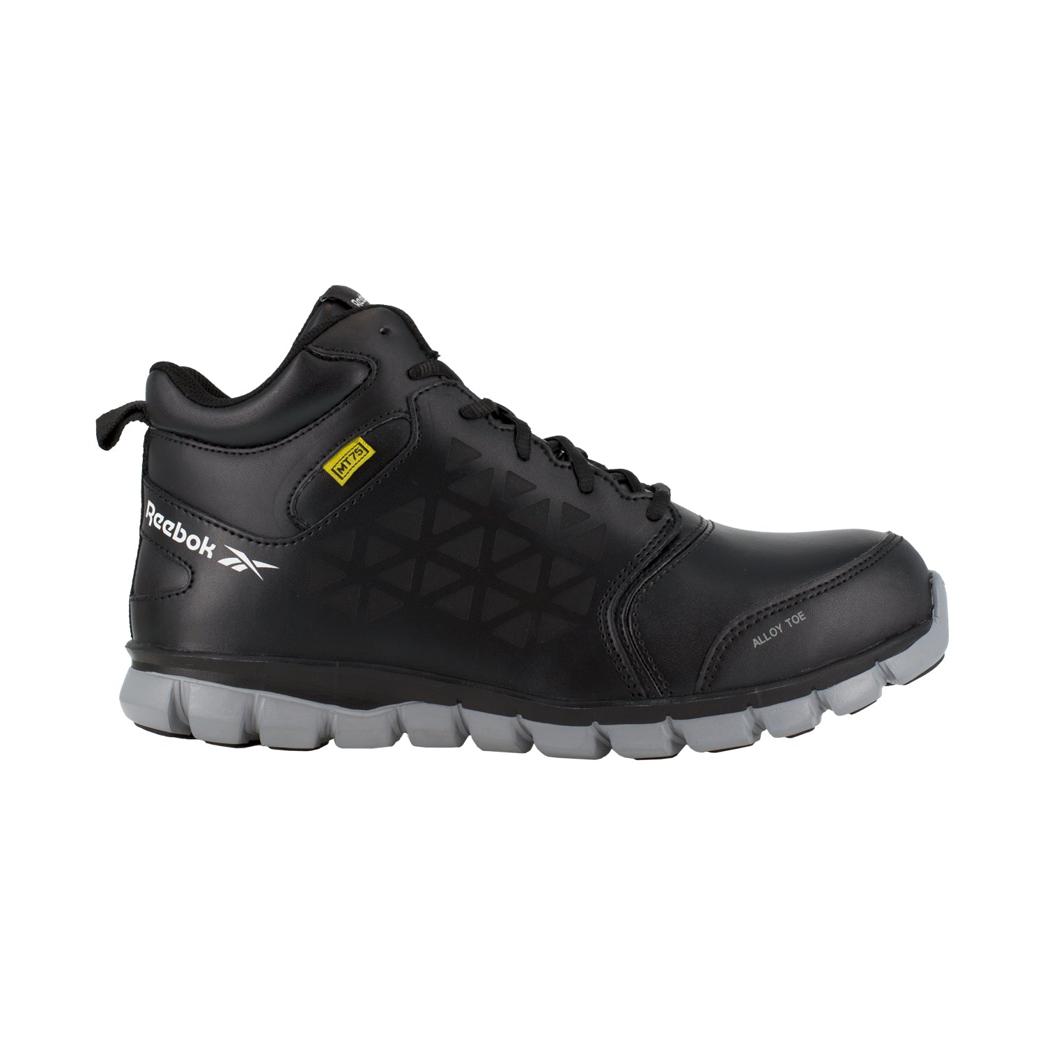 Reebok Womens Black Leather Work Boots Athletic Mid Cut MetG The Western Company