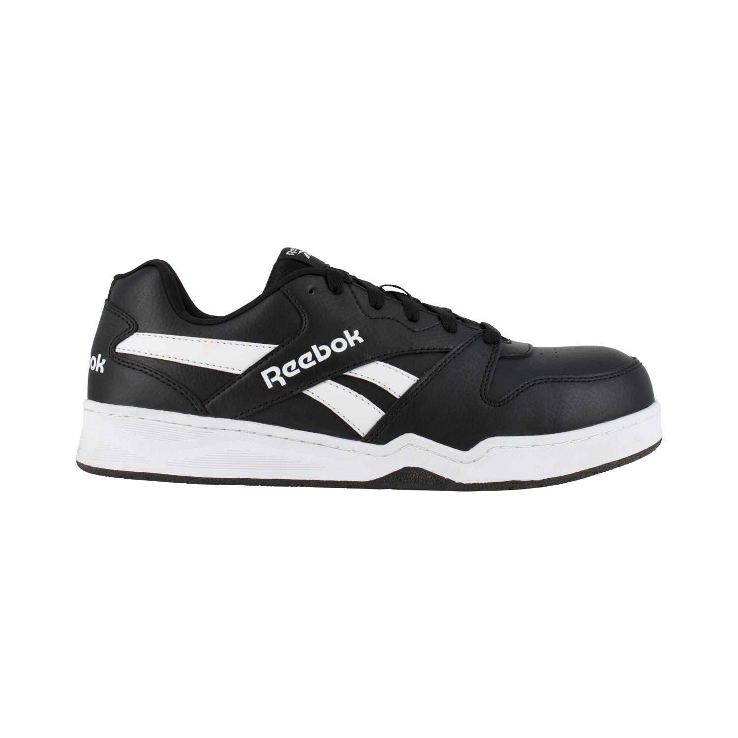 Reebok Mens Black White Leather Work Shoes Low Cut Sneaker CT
