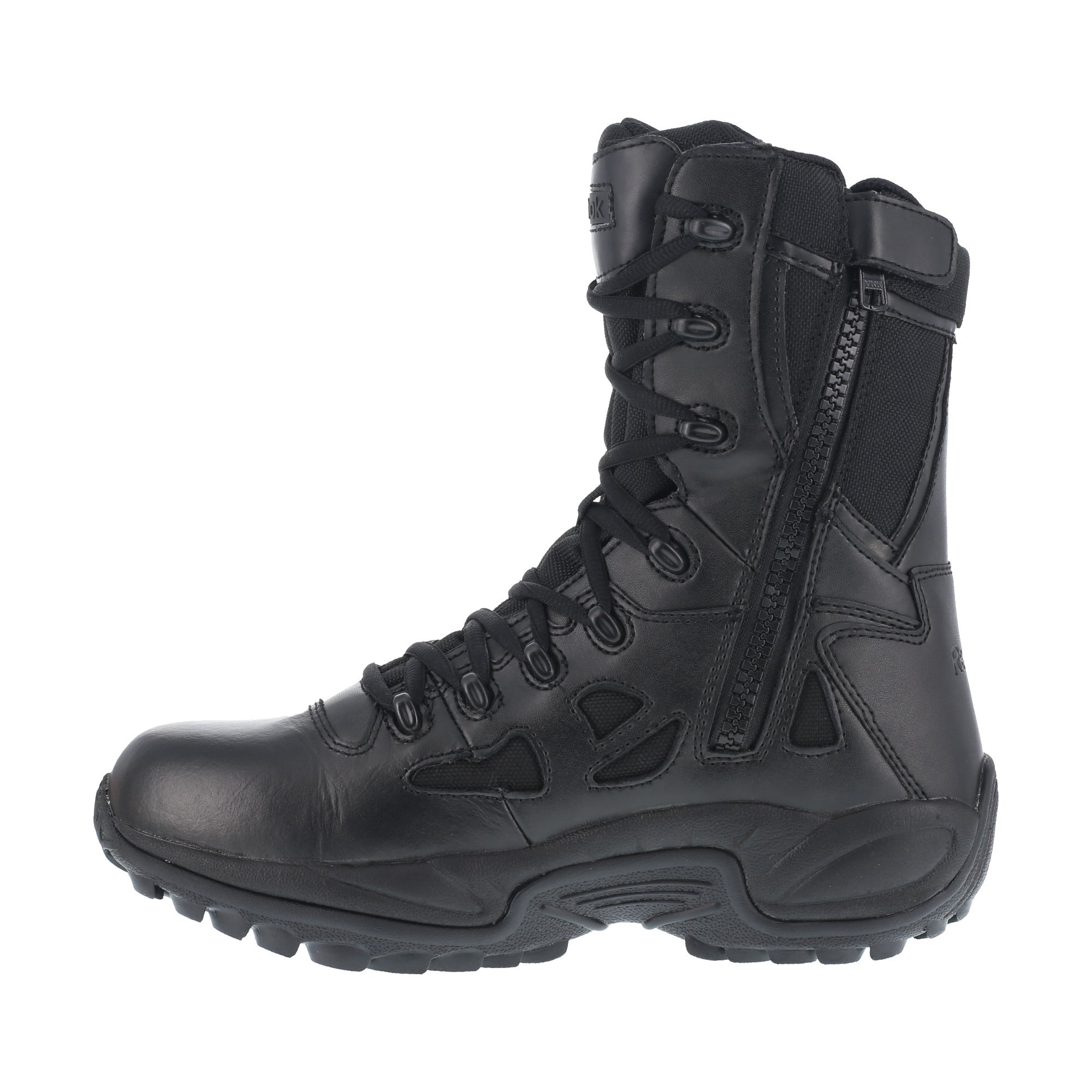 Reebok Mens Black Leather Work Boots Rapid Response 8in WP Zip The Western Company