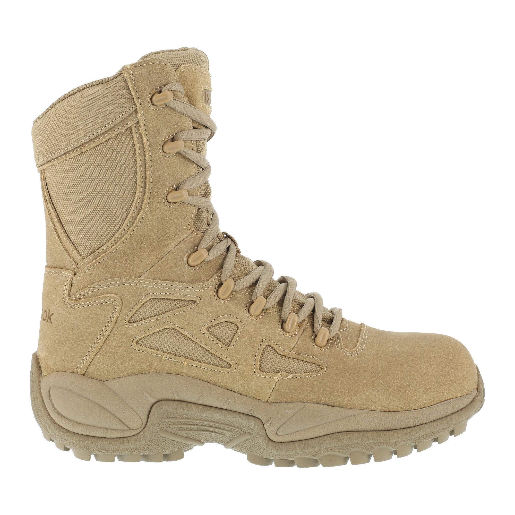 Reebok Mens Desert Tan Suede Tactical Boots Rapid Response RB Side Zip The Western Company