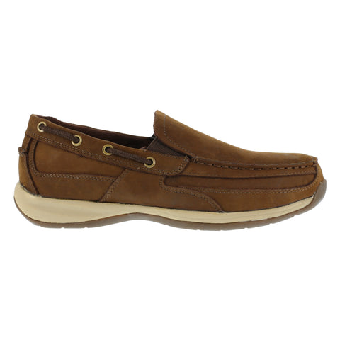 Rockport Mens Brown Leather Slip On Boat Shoes Sailing Club Steel Toe