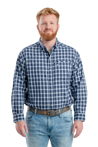 Berne Mens Plaid Blue Q Cotton Blend Foreman Flex Button Down Shirt L/S