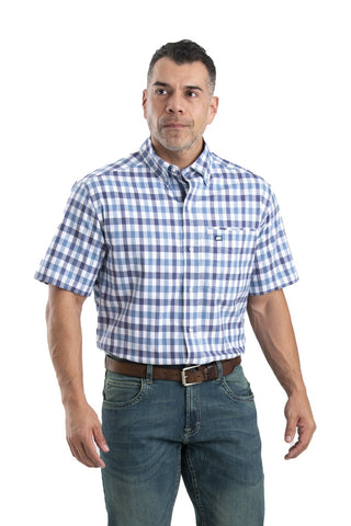 Berne Mens Plaid Blue U Cotton Blend Foreman Flex Button Down Shirt S/S