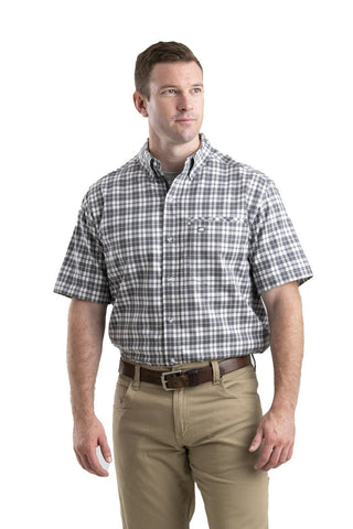 Berne Mens Plaid Gray A Cotton Blend Foreman Flex Button Down Shirt S/S