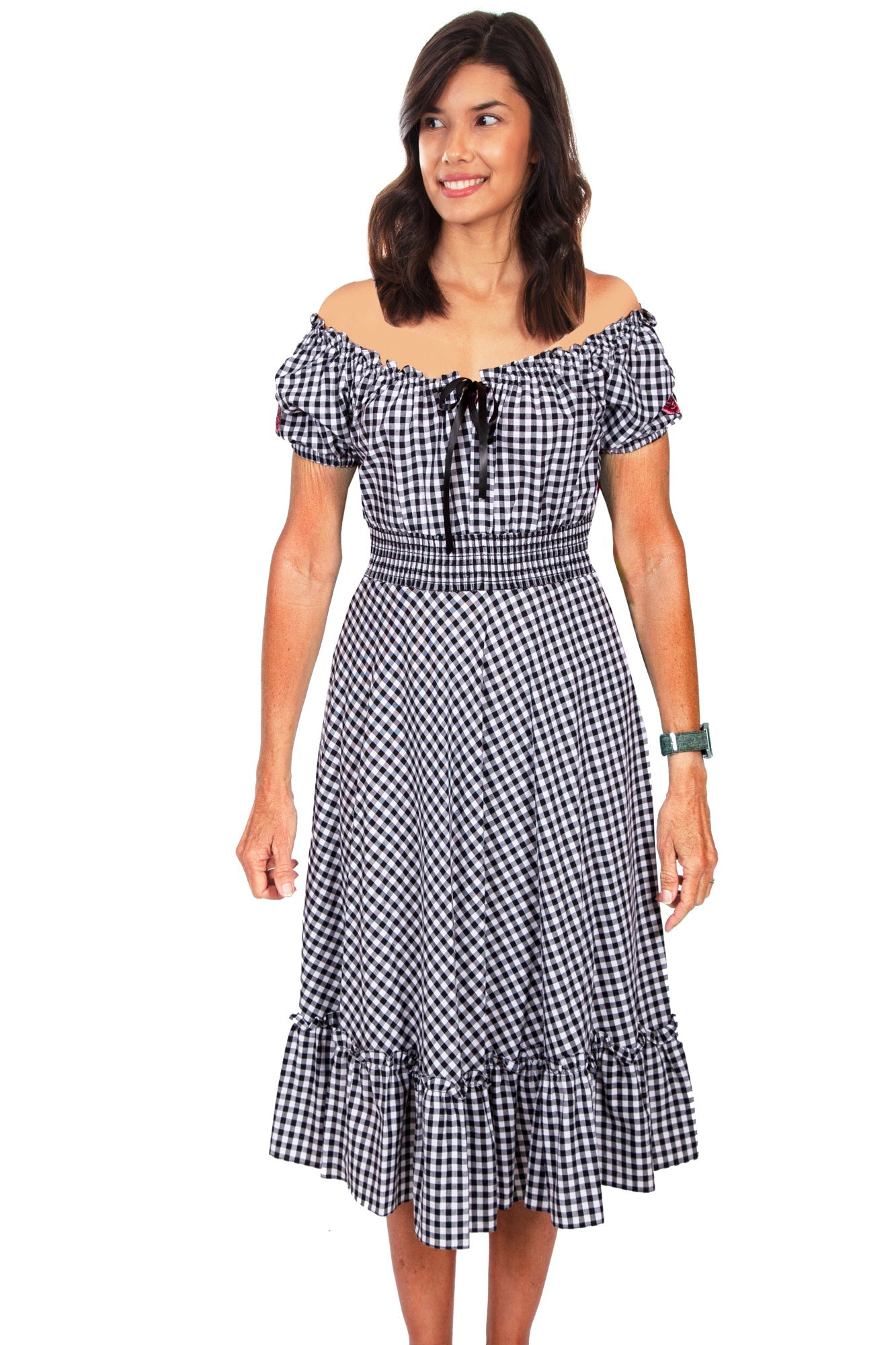 Scully Womens White 100% Cotton Gingham Check S/S Dress – The