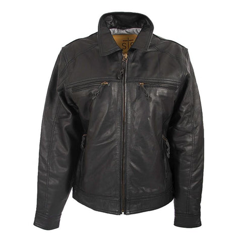 STS Ranchwear Turnback Youth Leather Motorcycle Jacket Black