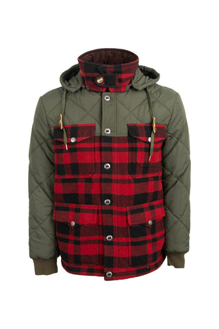STS Ranchwear Bjorn Jacket Ladies Poly Plaid Olive/Red Buffalo Check