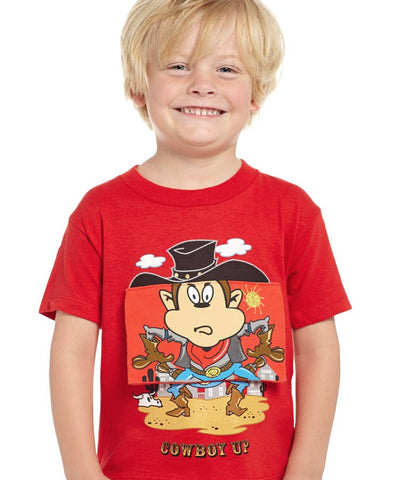 Cowboy Up Toddler Boys Red Cotton S/S T-Shirt Monkey Sheriff