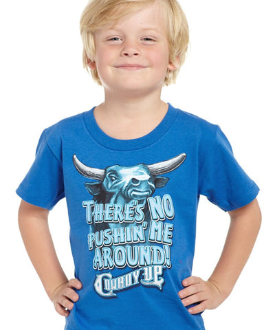 Cowboy Up Toddler Boys Blue Cotton S/S T-Shirt Pushing Me Around
