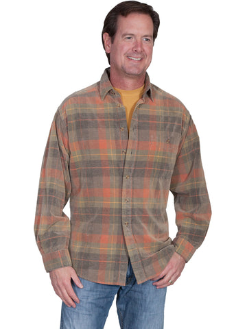 Scully Mens Autumn 100% Cotton Cord Plaid L/S Shirt
