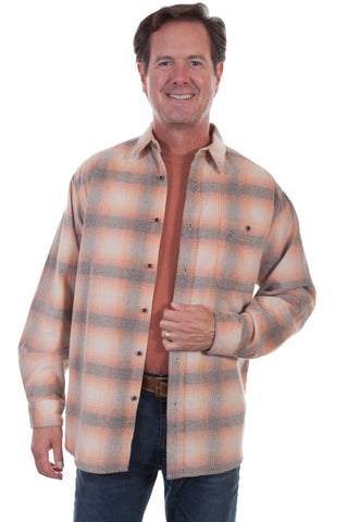 Scully Mens Orange/Black 100% Cotton Cord Plaid L/S Shirt