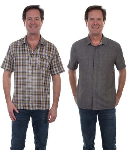 Scully Mens Yellow/Gray 100% Cotton Reversible S/S Shirt