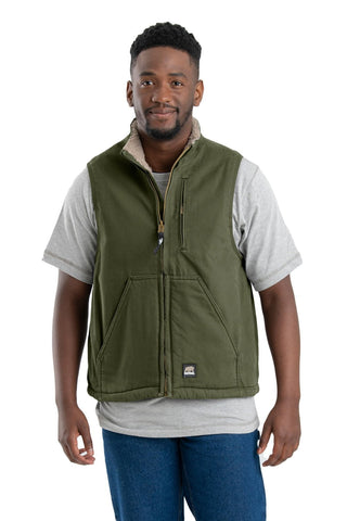 Berne Mens Cedar Green 100% Cotton Heartland Sherpa Washed Duck Vest