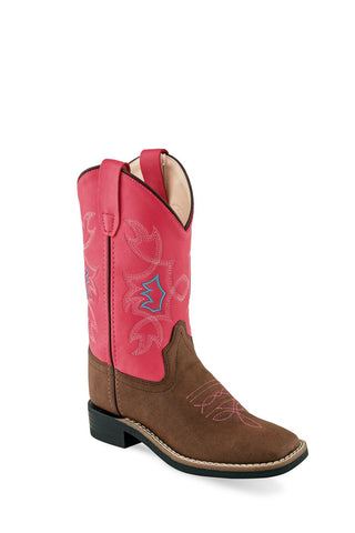 Old West Brown/Pink Children Girls Faux Leather Cowboy Boots