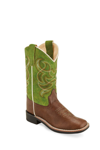 Old West Green/Brown Children Boys Faux Leather Cowboy Boots