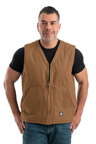 Berne Mens Brown Duck 100% Cotton Heartland Sherpa Duck V-Neck Vest