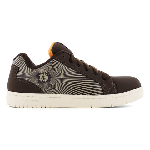 Volcom Mens Stone Op Art Dark Brown/Khaki Leather CT Skate-Inspired Work Shoes