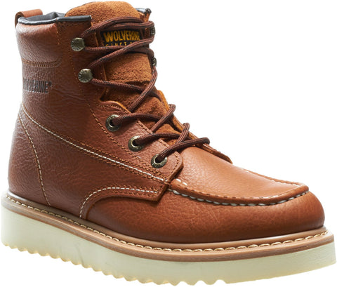 Wolverine Mens Brown Leather Moc-Toe 6in Work Boots