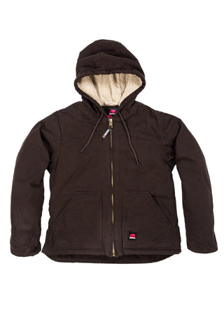 Berne Ladies Dark Brown 100% Cotton Ladies Hooded Coat Sherpa