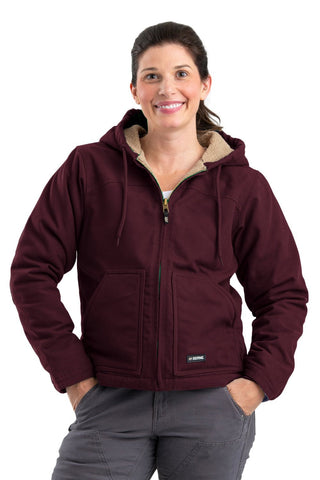Berne Maroon 100% Cotton Womens Softstone Hooded Coat Sherpa