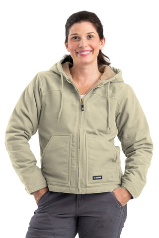 Berne Sand 100% Cotton Womens Softstone Hooded Coat Sherpa