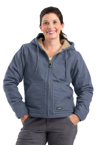 Berne Steel Blue 100% Cotton Womens Softstone Hooded Coat Sherpa