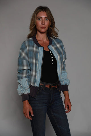 Kimes Ranch Womens Belinda Bomber Jacket Denim 100% Cotton L/S