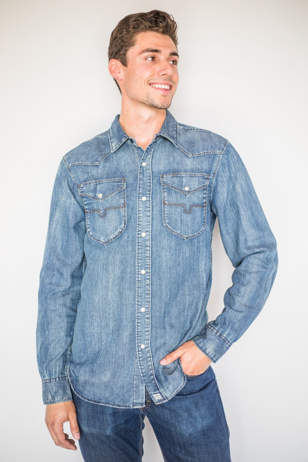 Kimes Ranch Mens Grimes Dark Indigo Denim Cotton Blend L/S Shirt – The  Western Company