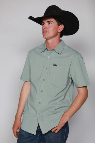 Kimes Ranch Mens Linville Solid Shirt Sage Cotton Blend S/S Western